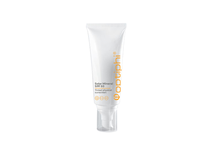 Optiphi Solar Mineral SPF 50 mineral sunscreen for face, neck and décolleté with broad-spectrum sun protection, environmental defence and a lightweight, non-greasy finish